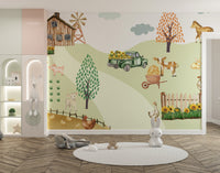 Hen and chicks walking near wooden fence

