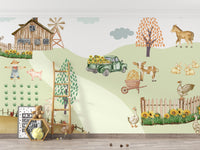 Donkey near orange autumn tree on farm

