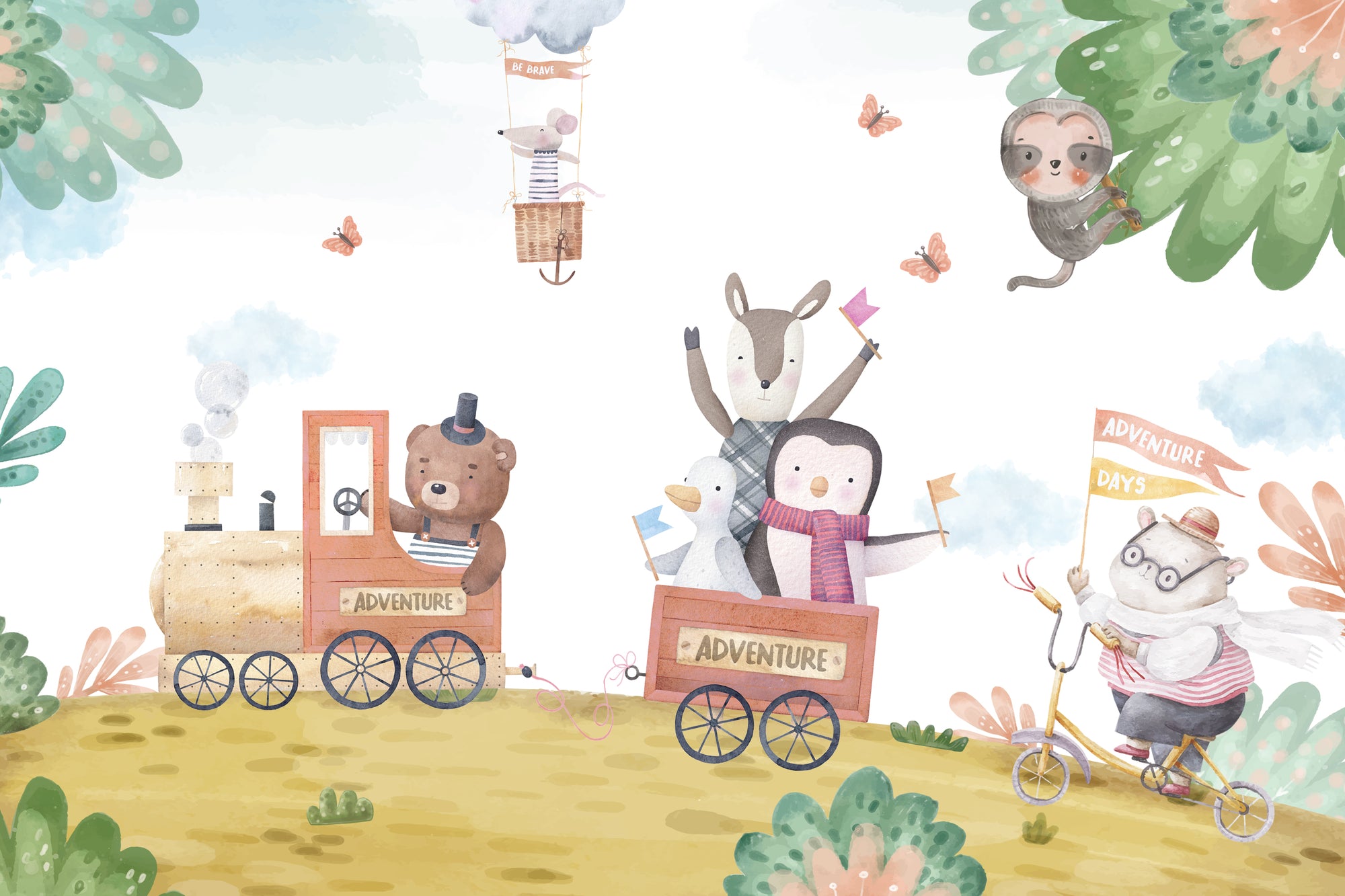 Adventure Days Animal Train Wallpaper Mural