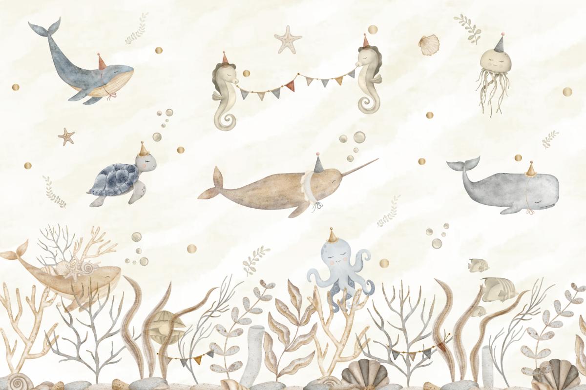 Whimsical Ocean Party Kids Wallpaper
