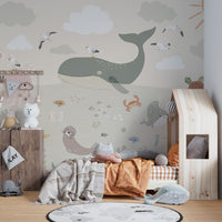 Cute sea creatures nursery wallpaper
