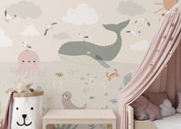 Colorful sea life wallpaper for nurseries
