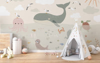 Marine life wallpaper for children’s rooms
