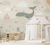 Colorful sea life wallpaper for nurseries
