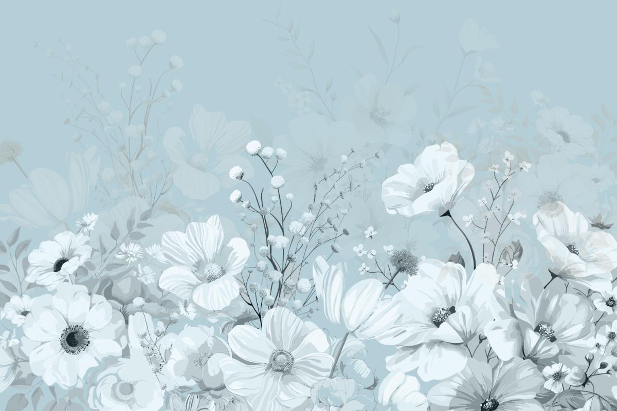 Blue Botanical Blossom Wallpaper
