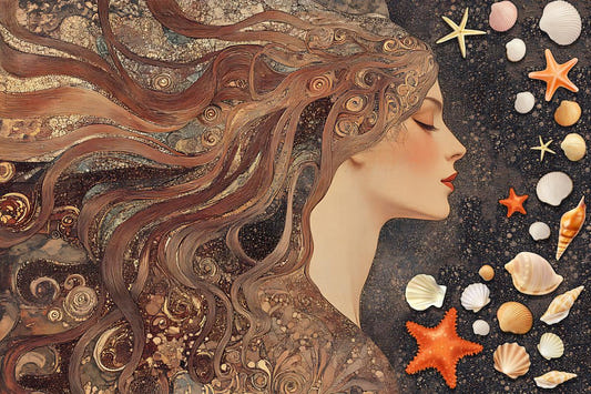 Seashell Goddess Art Deco Wallpaper