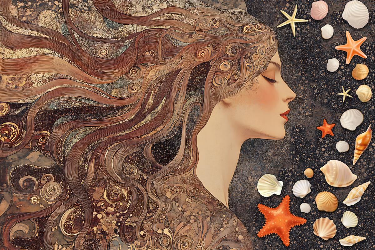 Seashell Goddess Art Deco Wallpaper