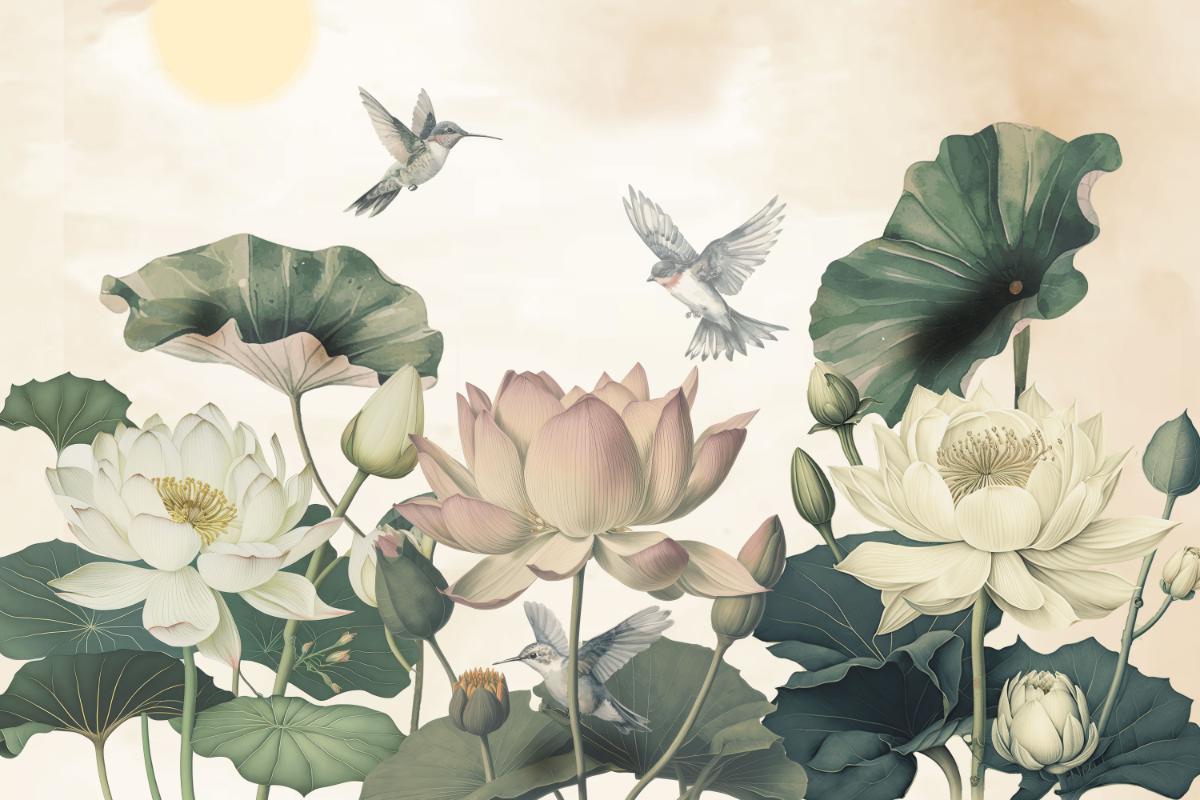 Lotus Paradise Botanical Wallpaper
