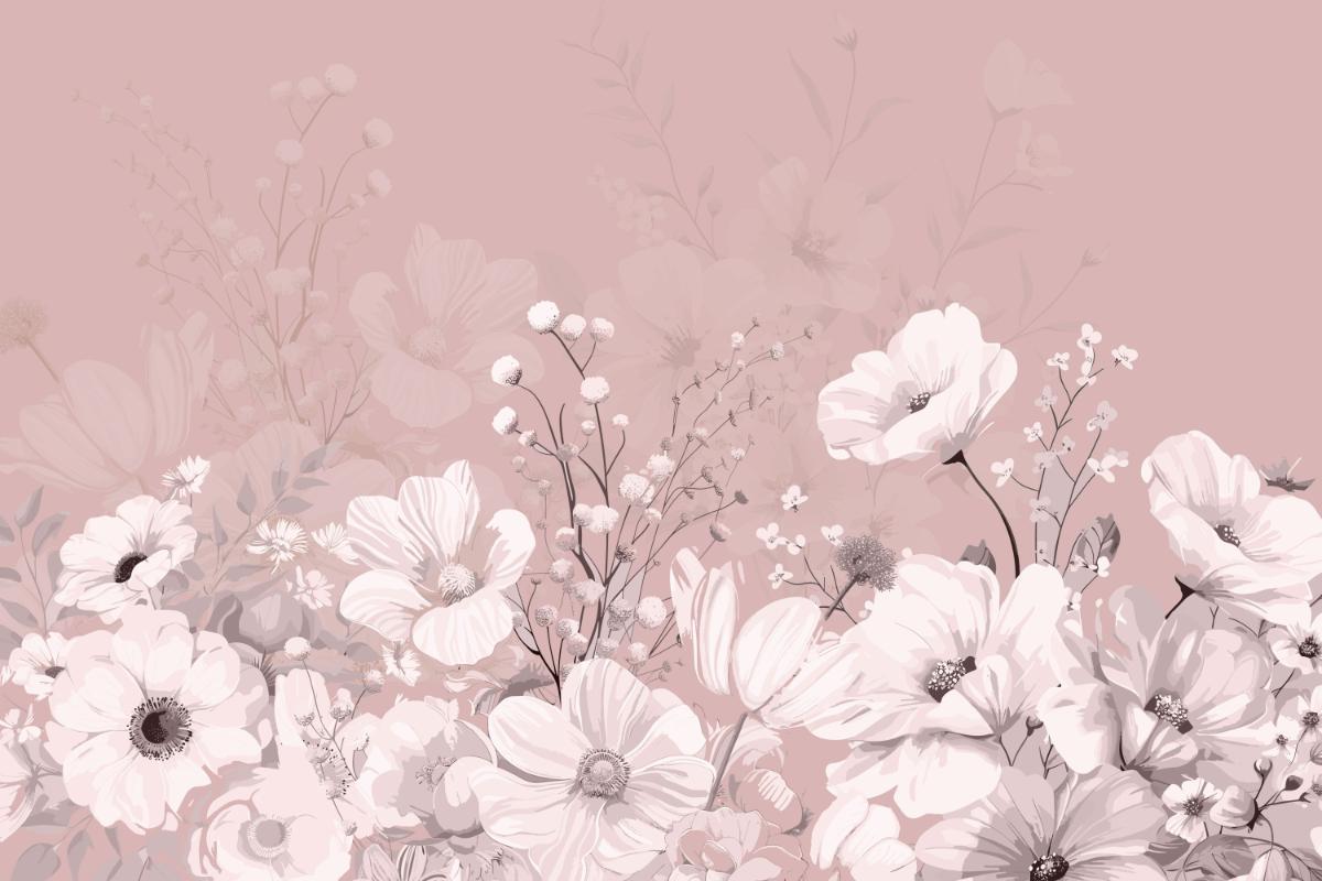 Soft Pink Botanical Floral Wallpaper in your room — zoomed