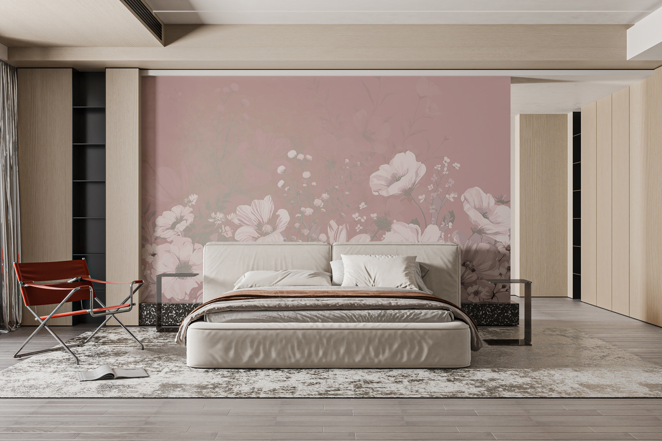 Soft Pink Botanical Floral Wallpaper
