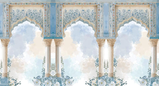 Royal Blue Floral Balcony Wallpaper