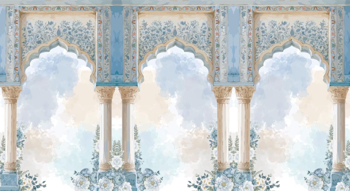 Royal Blue Floral Balcony Wallpaper