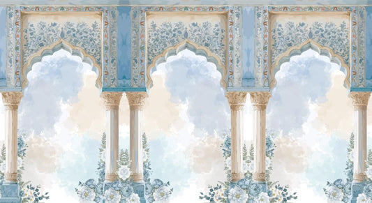 Royal Blue Floral Balcony Wallpaper