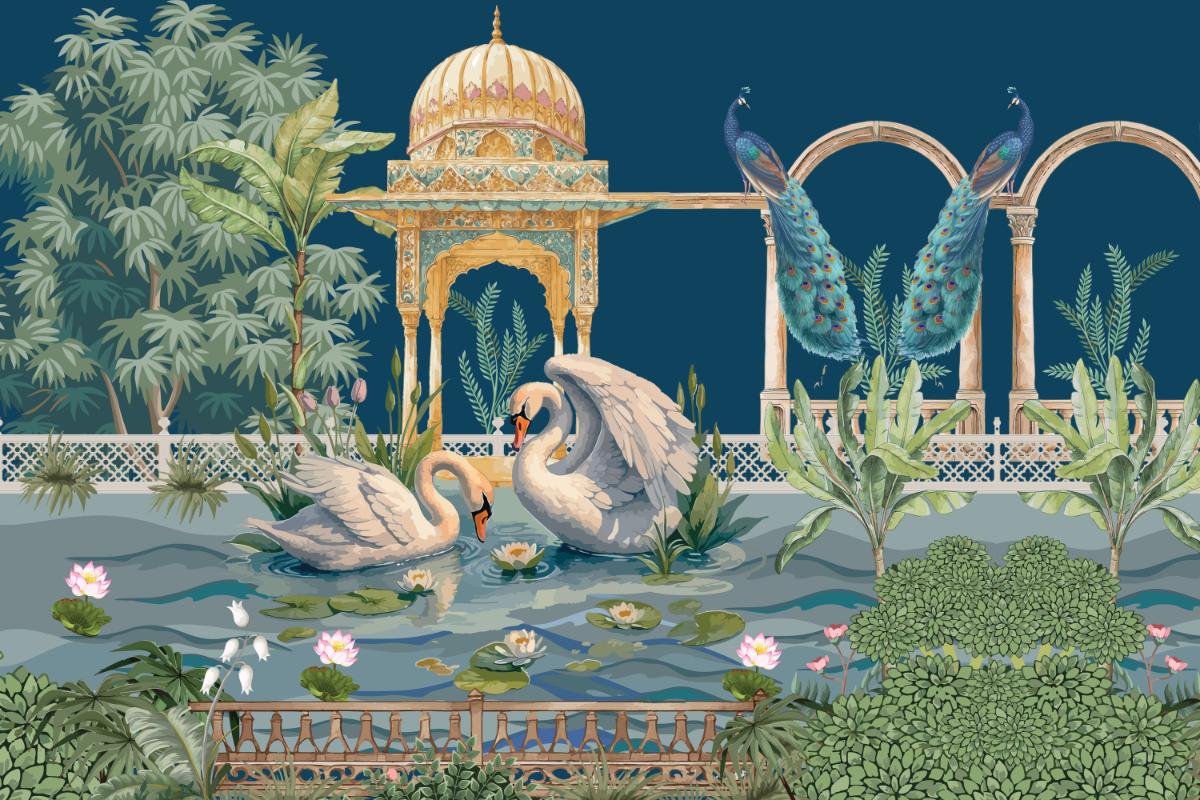 Elegant Mughal Pavilion Wallpaper in your room — zoomed