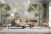 Lush green forest wallpaper mural
