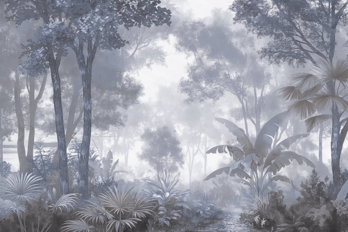 Misty Blue Tropical Forest Wallpaper