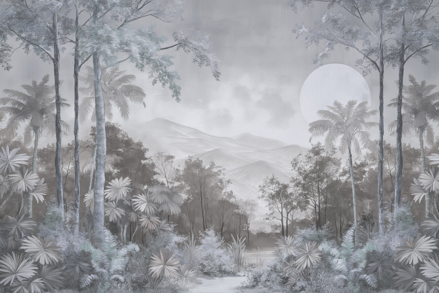 Monochrome Jungle Landscape Wallpaper