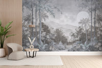 Grey toned jungle wallpaper for walls
