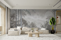 Tropical forest wall mural in grey
