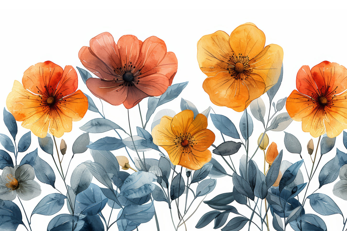 Watercolor Poppies Floral Wallpaper Mural