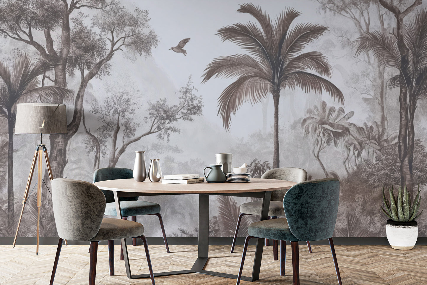 Botanical dense jungle wallpaper art
