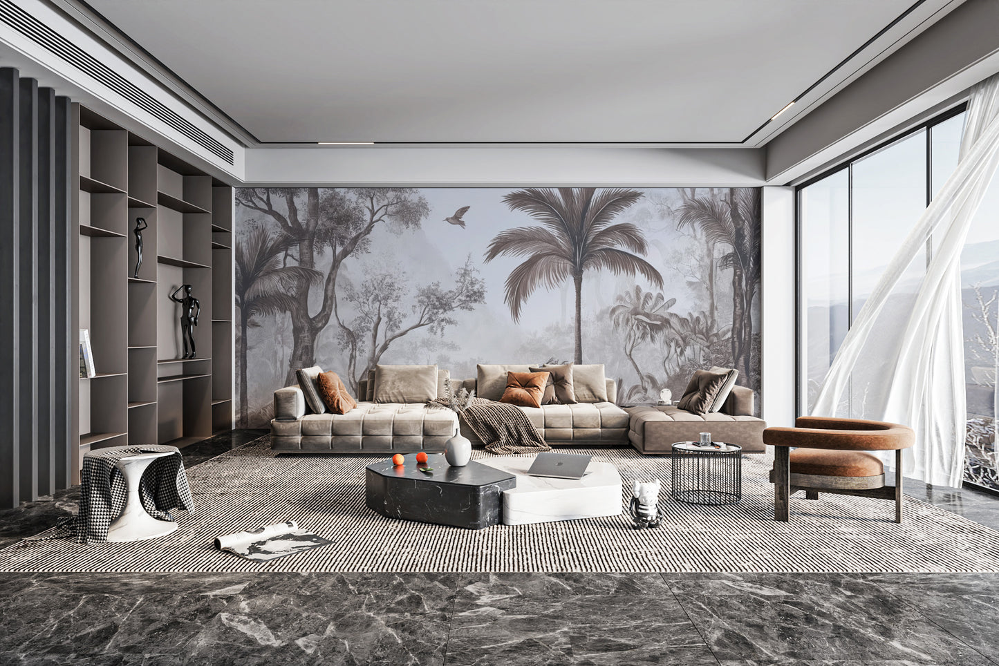 Lush green tropical jungle wall mural
