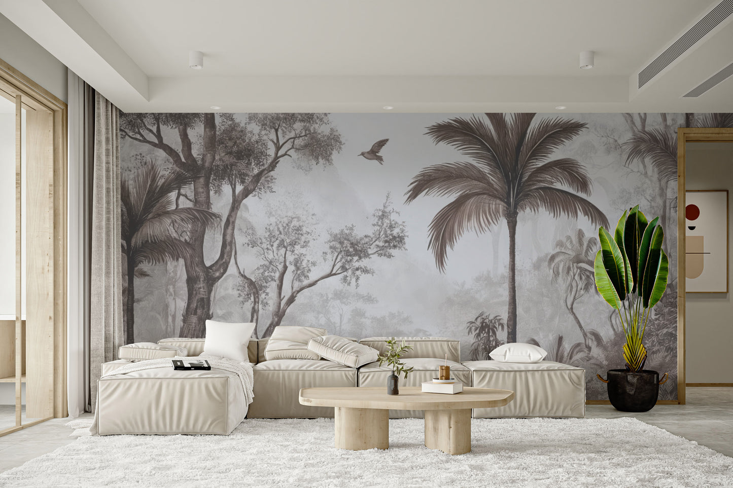 Vibrant jungle landscape wall covering
