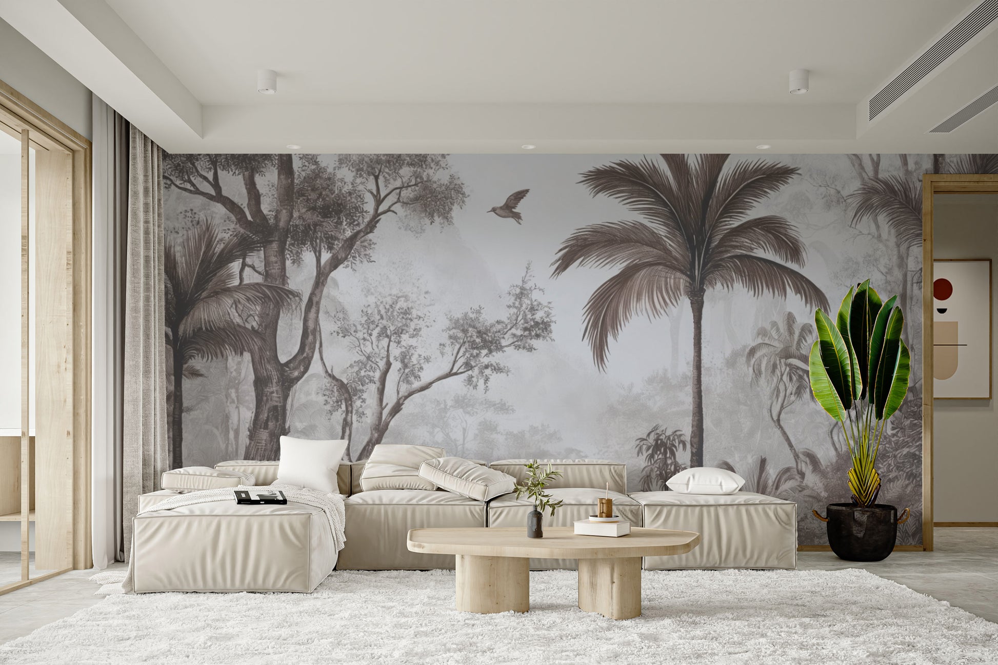 Vibrant jungle landscape wall covering
