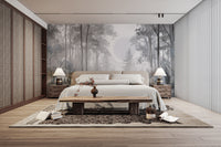 Misty woodland wall mural décor
