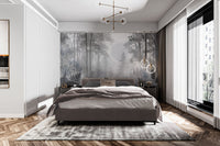 Woodland nature wallpaper with fog
