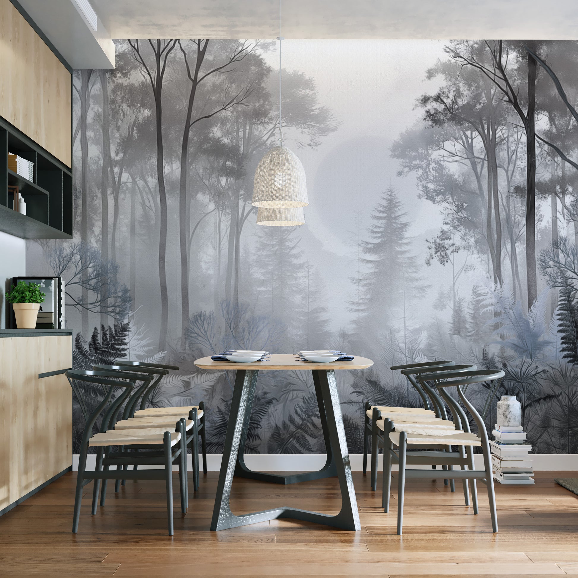 Misty forest wall mural for home
