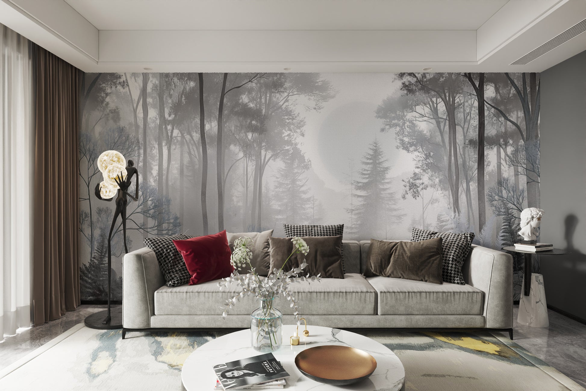 Woodland fog nature wallpaper design
