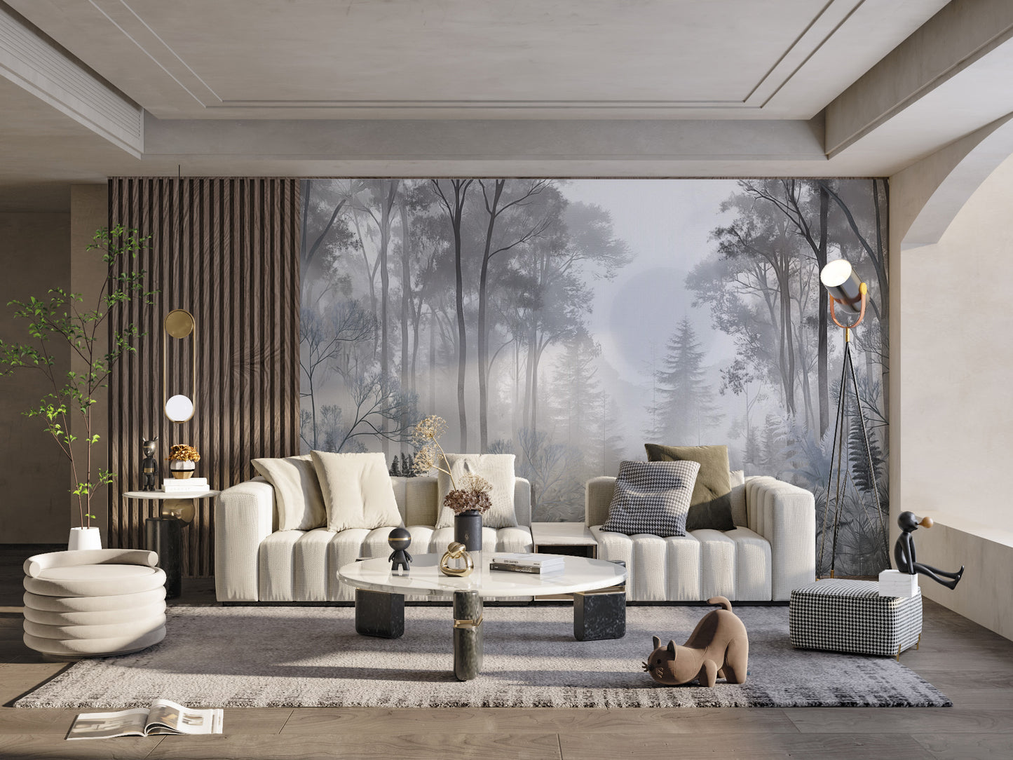 Serene foggy forest wall covering
