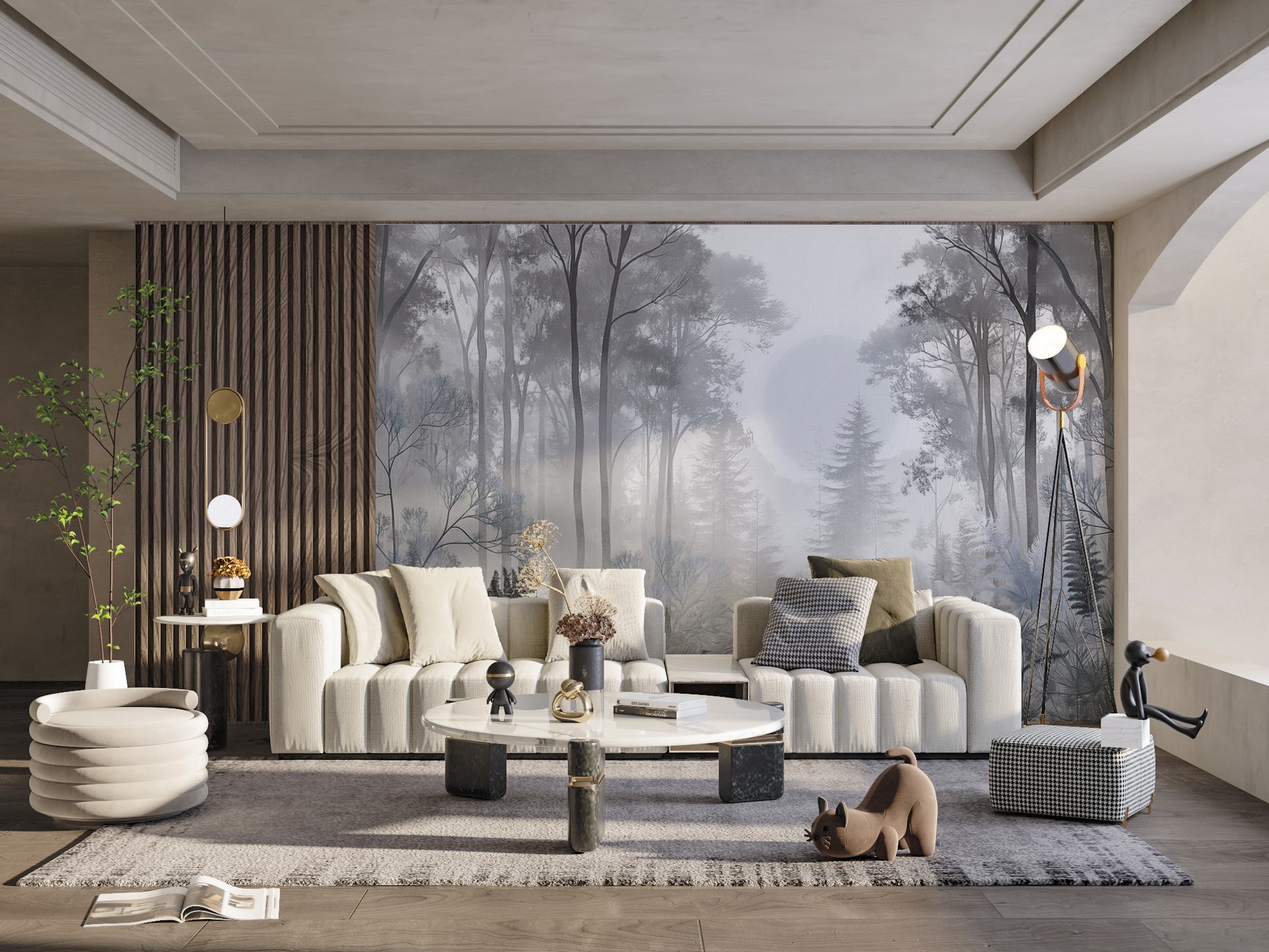 Serene foggy forest wall covering
