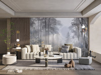 Serene foggy forest wall covering
