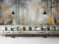 Golden sunrise forest wall covering
