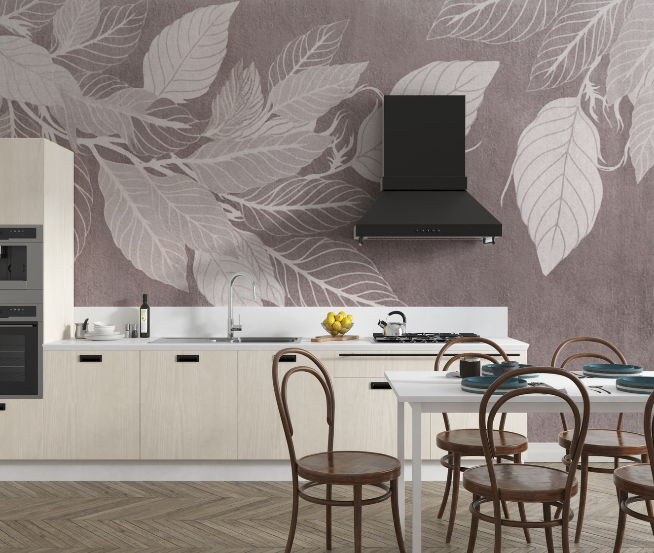Delicate botanical leaf wallpaper design
