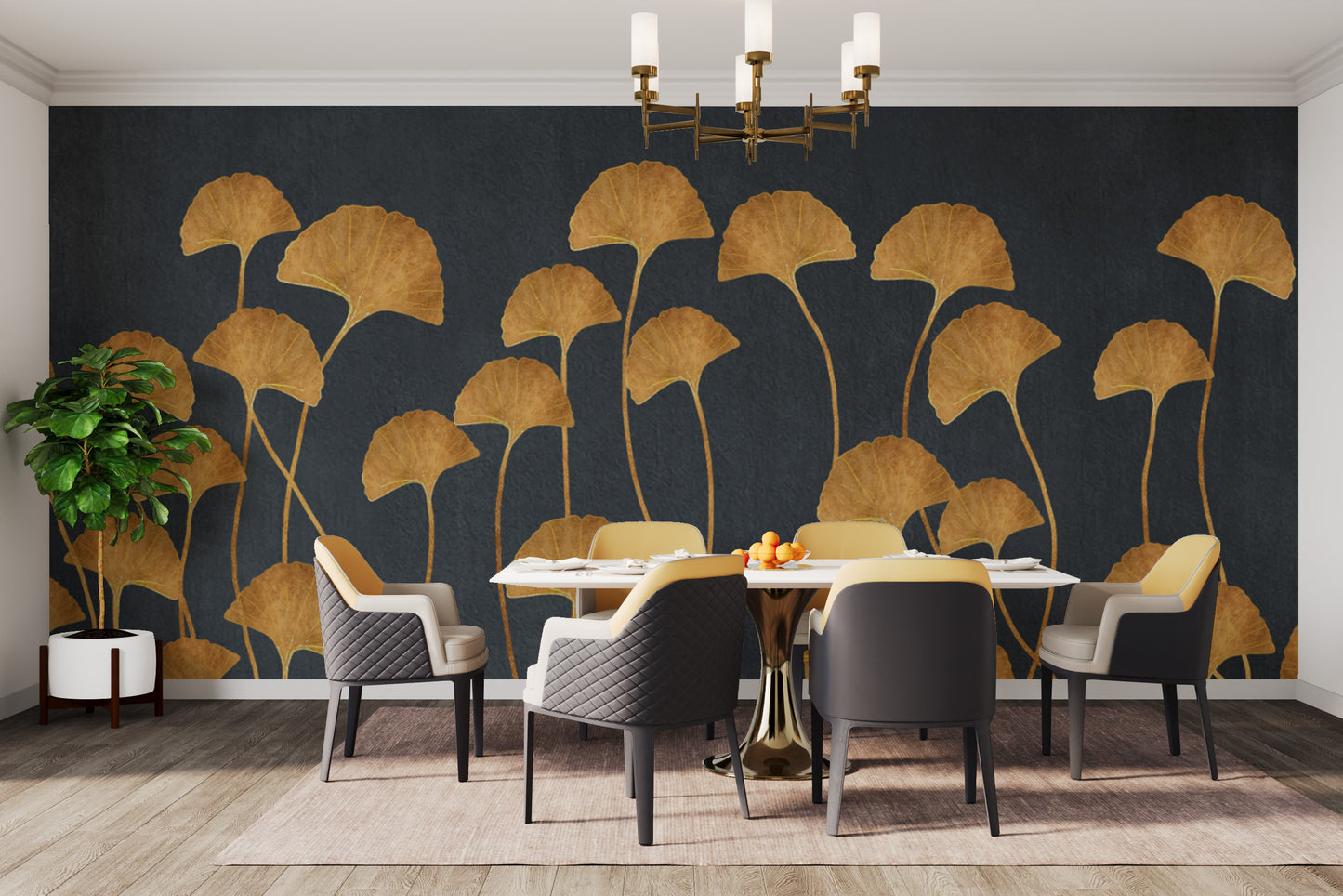 Dark Background Ginkgo Leaves Wallpaper
