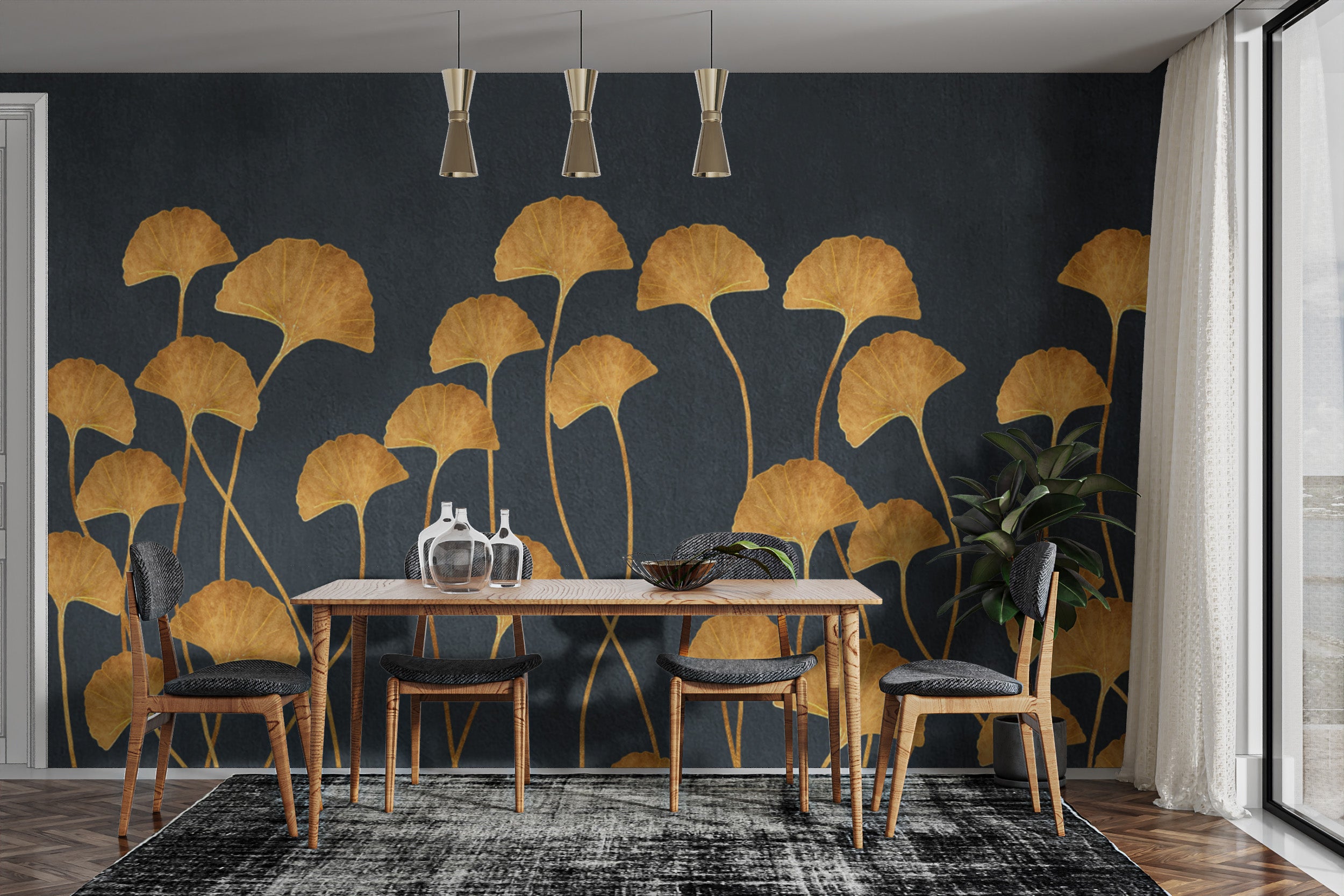 Sophisticated Ginkgo Leaves Wall Covering
