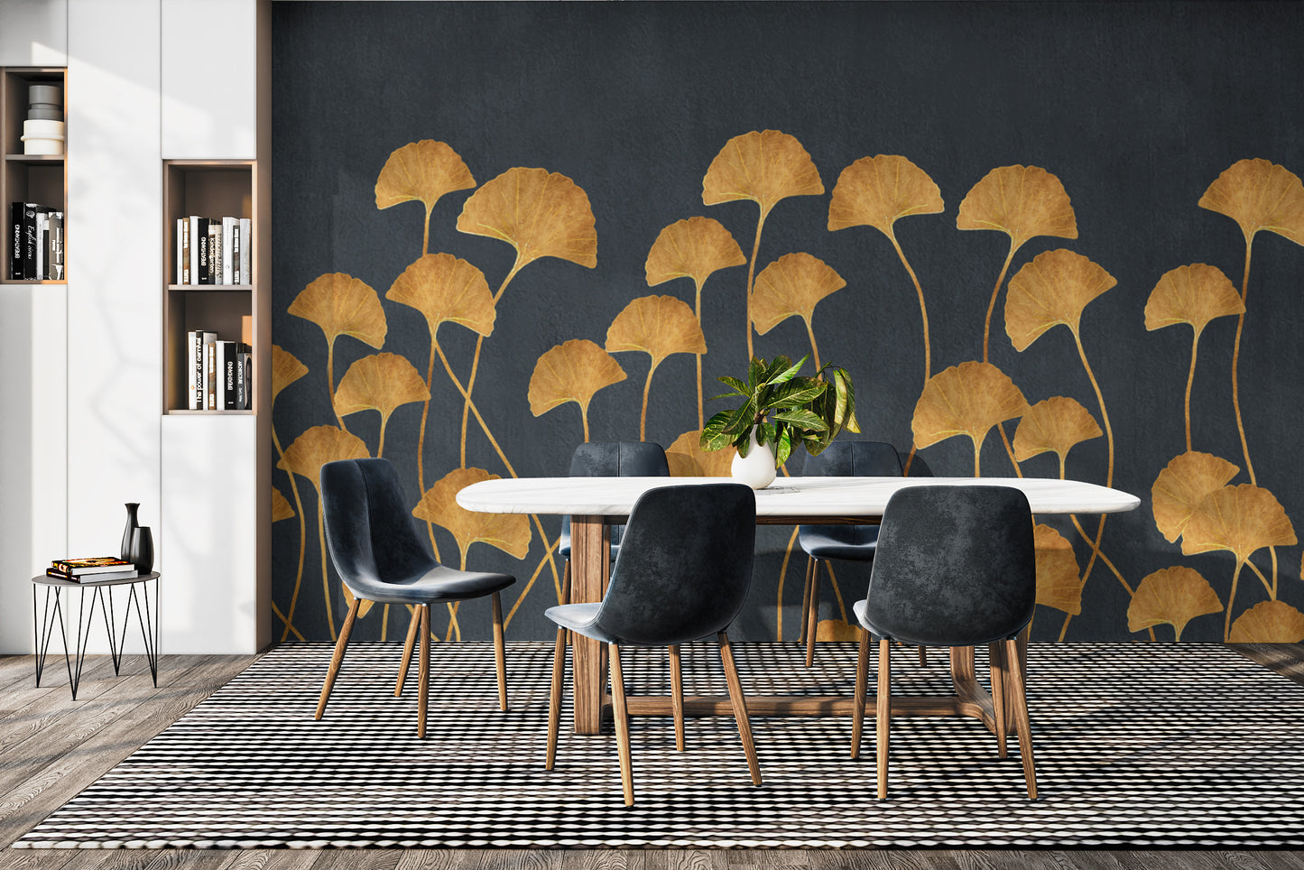 Minimalist Golden Ginkgo Leaves Pattern
