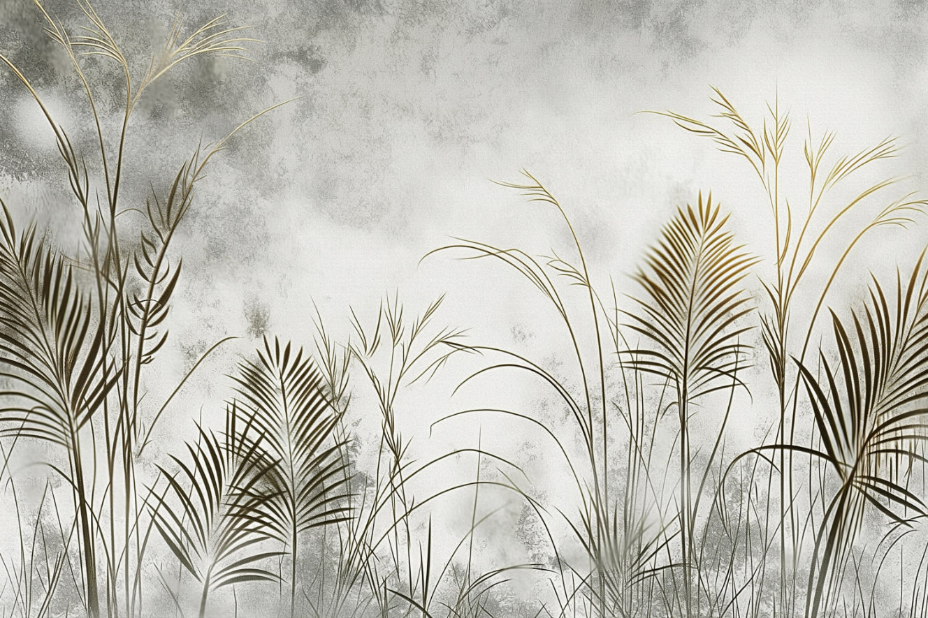 Golden Botanical Grass Wallpaper
