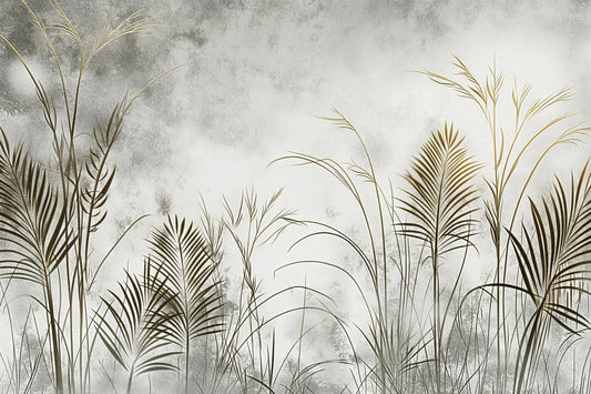 Golden Botanical Grass Wallpaper