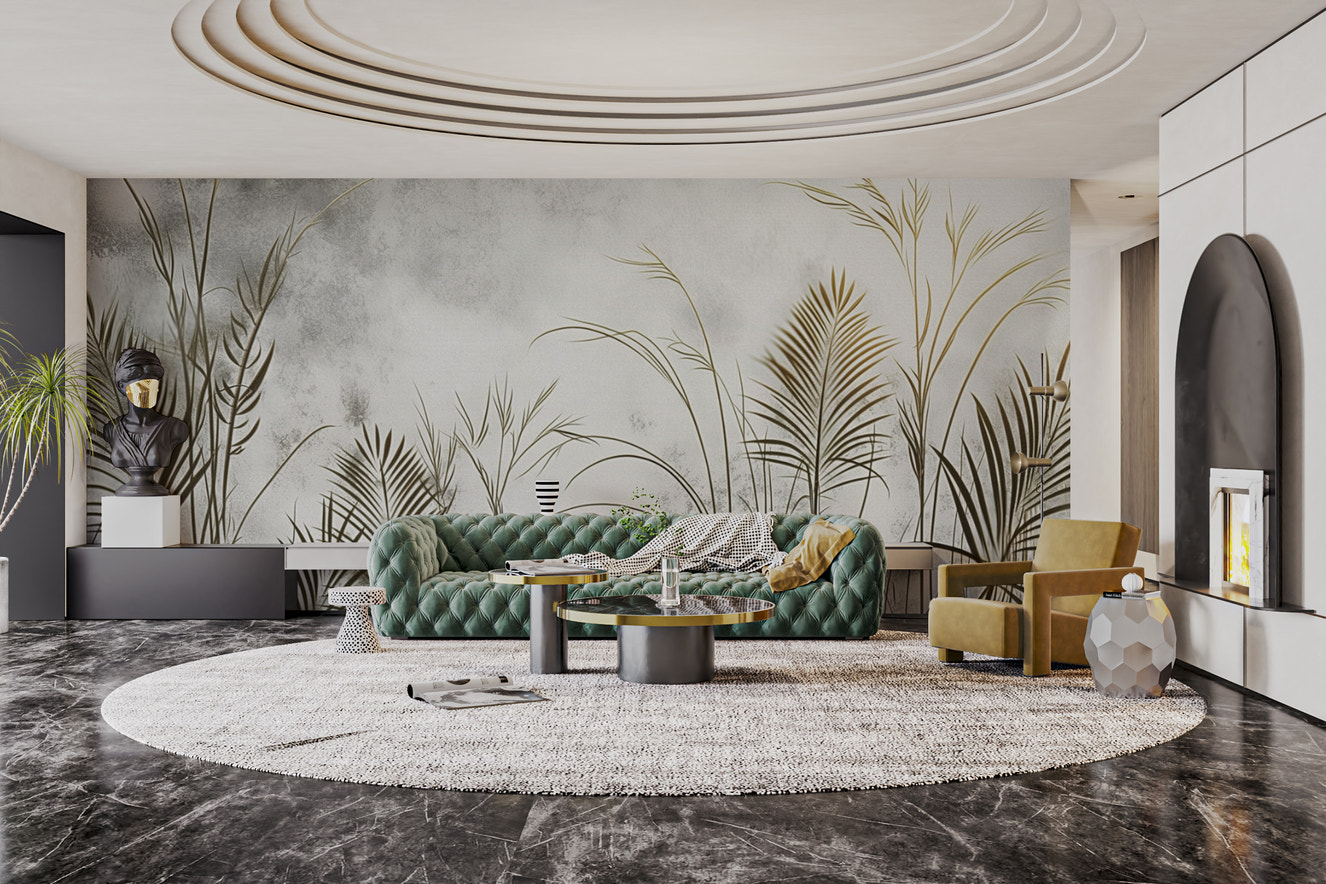 Golden botanical grass wallpaper design
