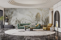 Golden botanical grass wallpaper design
