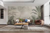 Serene green palm leaf wallpaper pattern
