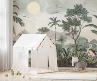 Tropical Wildlife Mural for Kids Room
