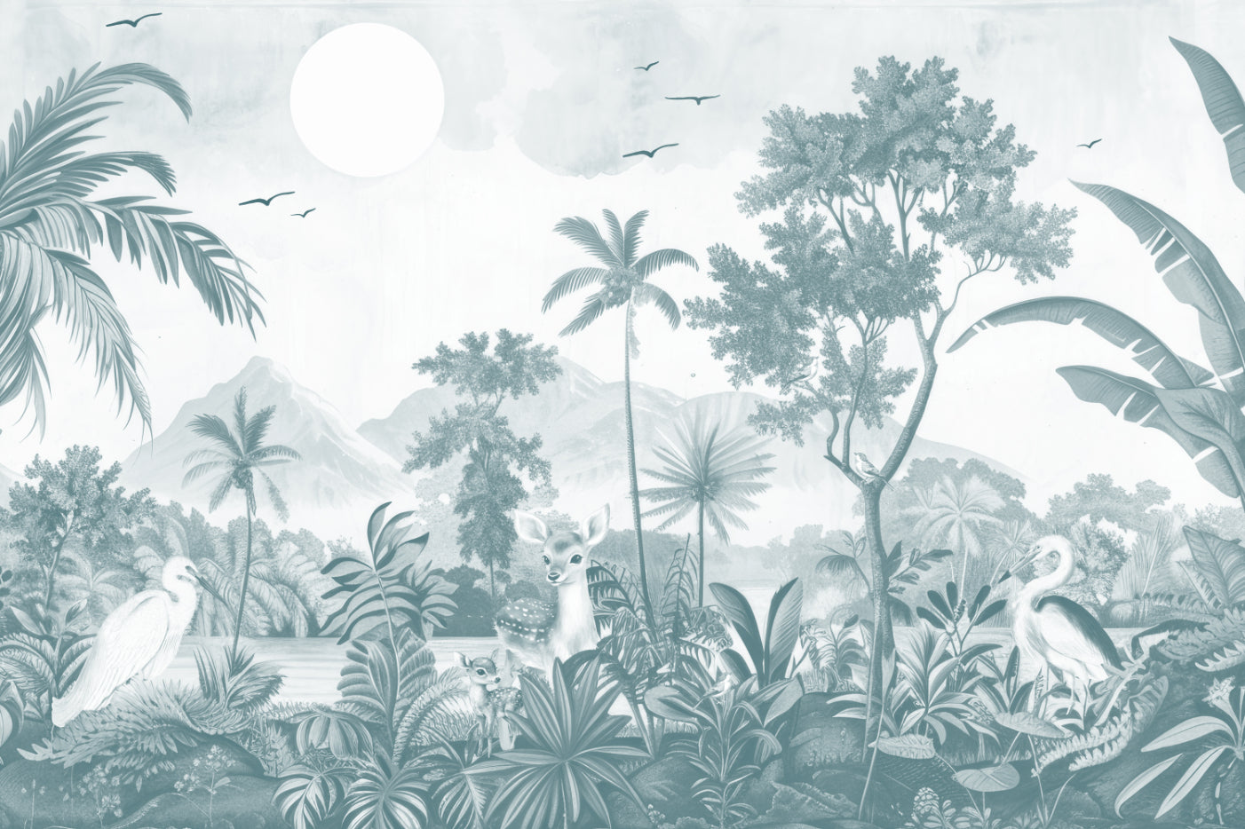 Monochrome Jungle Wildlife Mural