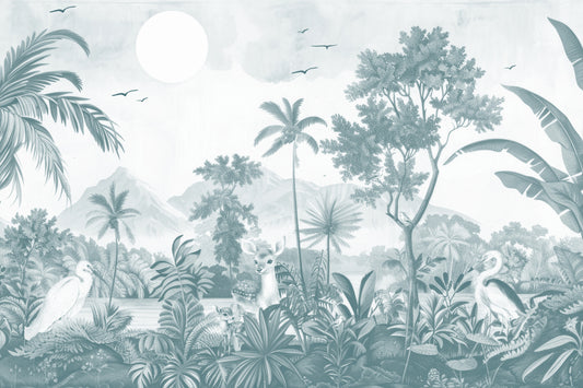 Monochrome Jungle Wildlife Mural