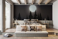 Night forest wallpaper with glowing full moon
