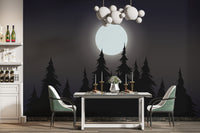 Pine tree silhouettes under moonlight design
